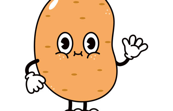 potatoe illustration with face, hands and shoes. 